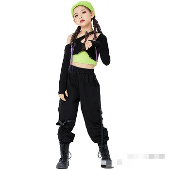 Kızlar Balo Salonu Kalça Kalça Elbise Yeşil Siyah Serisi Hiphop Takım Caz Performans Giyim Sokak Dans Elbise Sahne Kıyafetler