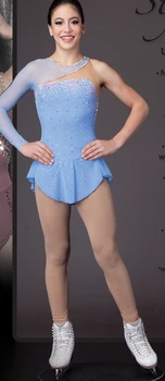 Mavi buz pateni giyim kadınlar için sıcak satış spandex artistik patinaj yarışması elbise kızlar için ücretsiz kargo buz pateni elbise