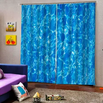 Mavi Su Köpüklü Dalgalanmalar Pencere Perdeleri Oturma odası Yatak Odası Karartma Perdeleri Özel herhangi bir boyut (sol ve sağ Taraf)