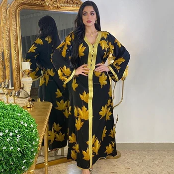 MD Eid Abaya Dubai Türkiye Müslüman Elbise Gece elbisesi İslam Giyim Kadın Afrika Çiçek Baskı Boho Elbiseler 2022 Ramazan Kaftan