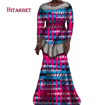 Moda Kadın Dashiki Parti Elbise Etek Setleri Geleneksel 2 Parça Afrika Baskı Kadın Giyim Uzun Kollu Üst ve Etekler WY6941