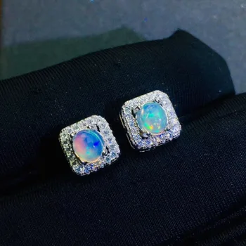 Moda Küpe Opal küpe Doğal gerçek opal 925 ayar Gümüş İnce takı Mücevher Boyutu 4 * 5mm