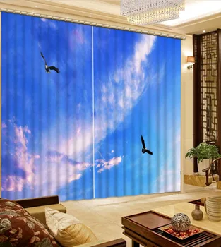 Modern mavi gökyüzü sinek moda dekor Karartma / Sırf Pencere Perdeleri Oturma odası Yatak Odası Perdeleri Perdeler Cortinas para
