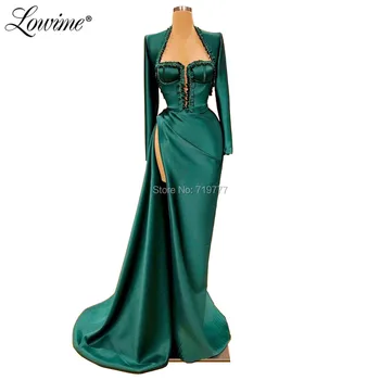 Modern Tasarım Arapça Dubai Yeşil Uzun Kollu Abiye 2020 Basit Mermaid Örgün Elbise Vestido de Fiesta balo kıyafetleri