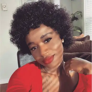 Morıchy Afro Peruk insan saçı Kısa Tam Peruk OLMAYAN Remy gerçek insan saçı Peruk Siyah Kadınlar ıçin Makine Yapımı