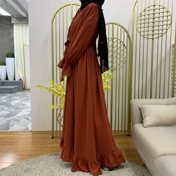 Müslüman Elbise Kadın Yeni Moda kadın Saf Renk Patchwork Büyük Müslüman Elbise Müslüman Elbise Kadın Kuftan Abaya Türkiye