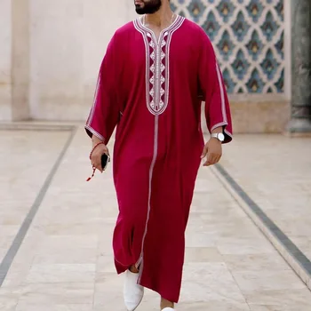 Müslüman Erkekler Uzun Gömlek Sonbahar Bahar Kırmızı Günlük Iş Iş Dubai Düz Renk Uzun Kollu Rahat Afrika Yeni Blousa Üst 2022