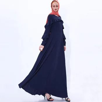 Müslüman Kadınlar uzun Elbise Zarif Türk Dubai Parti Maxi Elbise Ramazan İslam Giyim Fırfır Arap Jilbab Salıncak Elbiseler Abaya
