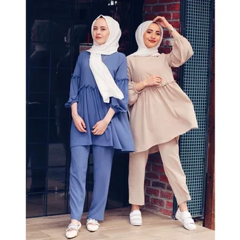 Müslüman Orta Doğu kadın moda ahşap kulak rahat Türk büyük boy takım elbise Müslüman giyim setleri 2 parça set