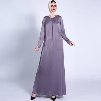 Mütevazı Saten Abaya Dubai Türkiye İslam Arapça Müslüman Uzun Elbise Kadınlar Için Kaftan Fas Vestido Robe Longue Femme Musulmane