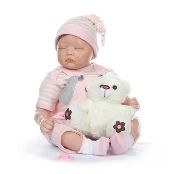 NPK 55 CM yenidoğan bebe reborn gerçek bebek bebek gerçekçi yumuşak silikon gerçek dokunmatik ağırlıklı vücut köklü saç bebekler hediye