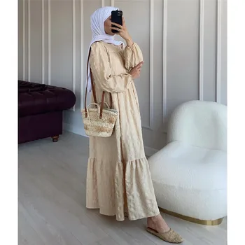 Orta Doğu Müslüman Kadınlar Casual Gevşek Uzun Elbise Türkiye Arapça Abaya Kaftan Katı Renk İslam Maxi Robe Elbise Ramazan Moda