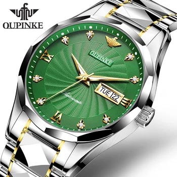 OUPINKE Erkekler Mekanik İzle Yeşil Resmi Adam Otomatik Saatler ÜST Marka Klasik Safir Saatler Basit Stil Saat Erkekler İçin