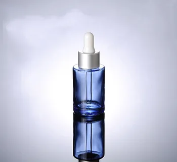 Parlaklık veya mat gümüş kapaklı 100pcs mavi cam 30ml kozmetik damlalık şişesi, damlalıklı mavi 30ml cam şişe toptan satış