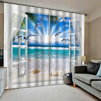 Pencere 3D Karartma Perdeleri Oturma Odası Yatak Odası Otel Pencere perdeleri plaj güneş perdeleri