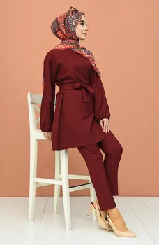 Ramazan, Müslüman başörtüsü kadın Moda Kolye Arabistan Türkiye Dubai İslam Giyim Kuşaklı Tunik Pantolon Çift Takım 100 % Türk