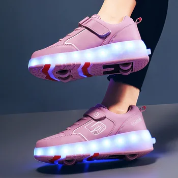 Rulo Sneakers 4 Tekerlekler Çocuk Çocuk Kız Erkek Babys 2021 Hediye Moda Spor Rahat led ışık Yanıp Sönen Koşu paten ayakkabı