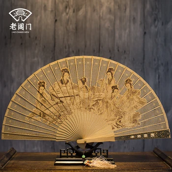 Sandal ağacı fan, Çin tarzı, Suzhou Birmanya tütsü fan, retro katlanır fan, hediye fan oymak, sanat ve el sanatları