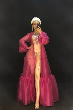 Seksi Sahne Kolsuz Tulum Köpüklü Kristaller Bodysuit Kadın Gece Kulübü Doğum Günü Partisi Sahne Giyim Performans dans kostümü