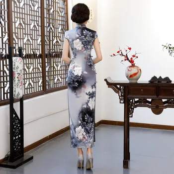 Seksi Uzun Cheongsam 2018 Yaz Geleneksel Çin tarzı Elbise Yenilik Bayan Rayon Qipao Ince Parti Elbiseler Düğme Vestido