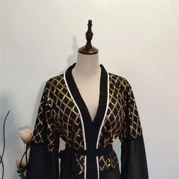 Sequins Abaya Oprn Kimono Jilbab Dubai Maxi Elbise Müslüman Kadın Hırka Türk Kıyafeti İslam Giyim Ramazan Abayas Kaftan Robe