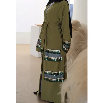 Sequins Açık Abaya Müslüman Elbise Kadın Dantel-up Türkiye jilbab Kaftan Uzun Elbise Başörtüsü Kimono İslam Giyim Kaftan Parti Elbiseler