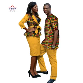 Setleri Çiftler Eşleştirme Afrika tam kollu Elbise Erkek üst +Pantolon ve Kadın blzaer + Etek Ofis Erkek ve Kadın İşçi Elbise WYQ31