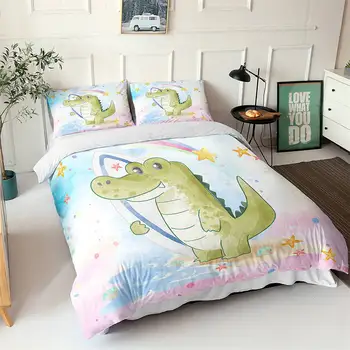 Sevimli Karikatür Hayvan çocuk yatağı seti Tek Kişilik Çift kişilik yatak İskandinav çocuk yatağı Kapak Genç Erkek nevresim yatak örtüsü seti Yastık Kılıfı Kawaii