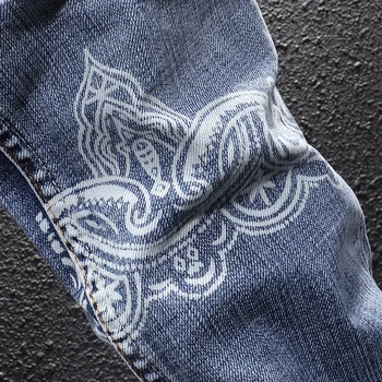 Sokak Stili Moda Erkek Kot Retro Açık Mavi Rahat Ince Yırtık Kot Erkekler Vintage Baskılı Tasarımcı Hip Hop Denim Punk Pantolon