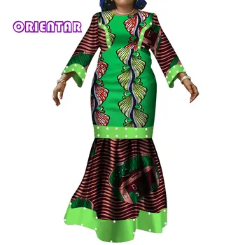 Sonbahar Afrika Elbiseler Kadınlar ıçin Dashiki Mermaid Elbise Uzun Kollu Patchwork Baskı Maxi Elbise Özel Özel Artı Boyutu WY3398