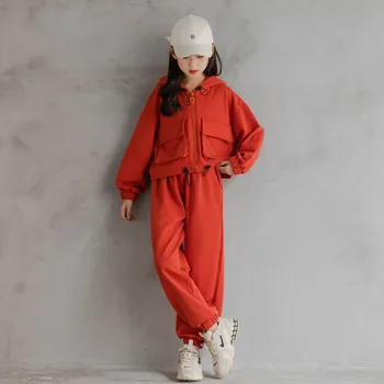 Sonbahar Kız Seti 6 İla 16 Yıl Yeni Çocuk Giyim Setleri Butik Çocuk Giyim Fermuarlı Cepler Mont ve Pantolon 2 Adet Takım Elbise