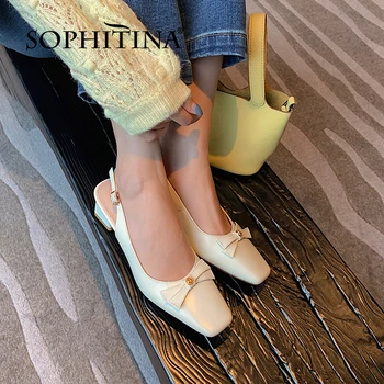SOPHITINA Hakiki Deri Tatlı Kelebek-düğüm Pompaları Ayakkabı Kadın Orta Topuklu Rahat Soyunma Bahar Sonbahar Kare Ayak FO302