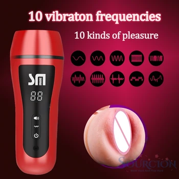 Sourcion Erkek Masturbator Penis Pompası Vibratör Yetişkin Dayanıklılık Egzersiz Yapay Vajina 10 Hız Gecikme Eğitmen Seks Oyuncakları Erkekler için