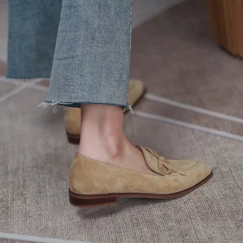 Süet Loafer'lar Kadın Slip-On Kelebek Düğüm Flats Ayakkabı Hakiki Deri Bale Flats Ayakkabı Kadın Moccasins deri Ayakkabı