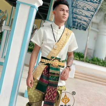 Tayland Geleneksel Giyim Erkekler için Etnik Tarzı Yaz Kısa Kollu Lao Ahom Shan Tay Elbise Asya Giysi Tayland Customes
