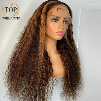 Topnormantic Vurgulamak Renkli 13x4 Dantel ön peruk Kadınlar Için Remy Hint İnsan Saç Derin Kıvırcık Peruk Ön Koparıp Saç Çizgisi