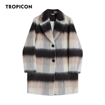 TROPICON Kış Faux Kaşmir Yün Ceket Kadın Ekose İngiltere Stil Yün Karışımları Lüks Tasarımcı Uzun Palto Ve Ceketler 2022