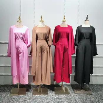 Türk düz renk üç parçalı set Müslüman Müslüman kadınlar için giysi setleri