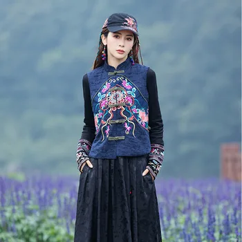 Ulusal Moda Harajuku Jile Kadın Nakış Çin Tarzı Tang Takım Elbise Yelek Geleneksel Vintage Kadın Vahşi Rahat Yelek