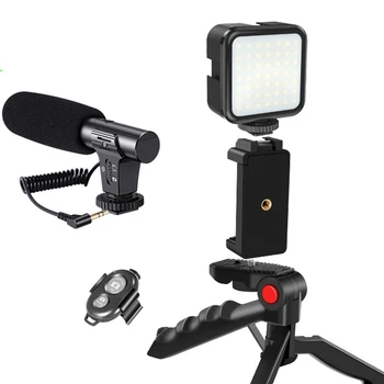 Vlogging Kiti Cep Telefonu braketi Mikrofon Dolgu ışığı Kombinasyonu Vlog Canlı Telefon Kayıt için Set
