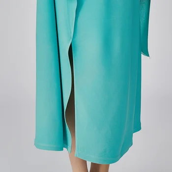 VOA Moda Basamaklı Fırfır Asimetri Kısa Kollu Ipek Kadın Elbise Yaz Basit O-Boyun Streetwear Parti Uzun Elbiseler AE1129
