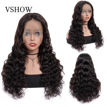 VSHOW Gevşek Derin 13x4 Dantel ön peruk Siyah Kadınlar ıçin Brezilyalı Dalgalı Saç 4x4 Kapatma Peruk 28in Uzun Saç Sonbahar Moda Stil