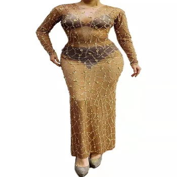 WA13 Seksi Şarkıcı Sahne giyer Kostüm Rhinestones Uzun Kollu Diamonds Elastik Etek Gece Kulübü Gösterisi Matkap Kristal Kadın Kıyafet