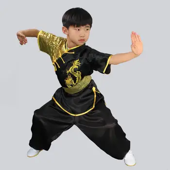 Wushu Mücadele gösterisi Elbise rekabet Kungfu sequins ışlemeli ejderha high-end Nanquan Giyim uzun yumruk streç ıpek Takım Elbise