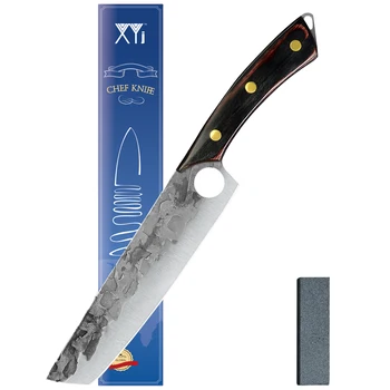 XYJ Tam Tang 8.5 İnç Mutfak Kiritsuke Bıçak Et Dilimleme Fileto Bıçağı Paslanmaz Çelik Şef Cleaver İle Parmak Delik Bıçak