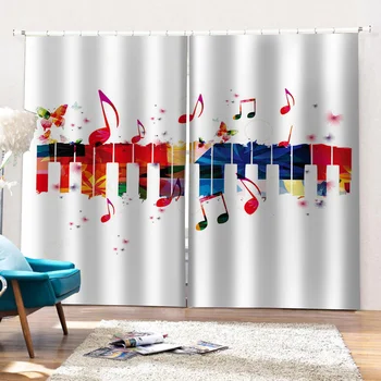 Yaratıcı karartma perdesi Müzik Perdeleri Oturma Odası Yatak Odası Ev Dekorasyon Beyaz Zemin Çocuk Cortina Perdeler