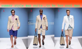Yaz serin Adam Plaj düğün Damat Smokin sağdıç Takım Elbise Düğün takımları Sağdıç Erkek Takım Elbise (kısa Pantolon + Batı ceket)