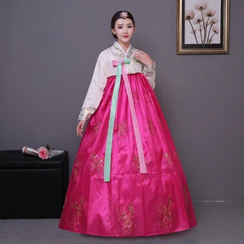 Yeni Kore Hanbok Elbise Kadın Zarif Geleneksel Ve Antik Giysiler Kore Klasik Dans Performansı Sahne Giysi DQL3127