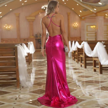 Yeni Yıl Arifesinde High End Seksi Backless Uzun Parlak Ünlü Elbiseleri Lady Kayma V Boyun Ince Wrap Kalça Örgün Akşam Partisi Törenlerinde