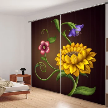 Yeni Çiçek Baskı Lüks 3D Karartma Perdeleri Oturma odası Yatak odası Perdeler Cotinas para sala Ev Dekoratif